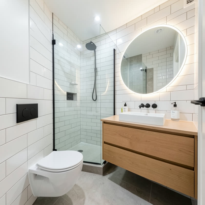 Modern bathroom renovation in Balwyn by Amica Construction