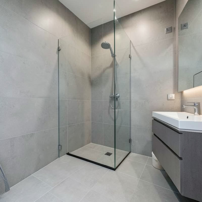 Modern bathroom renovation in Mount Waverley by Amica Construction