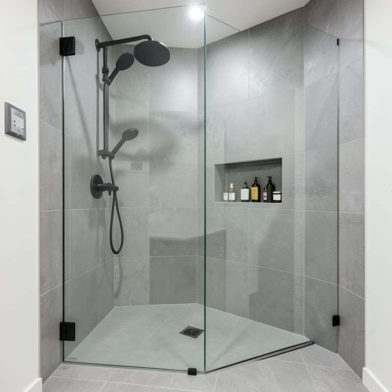 Modern bathroom renovation in Newport by Amica Construction